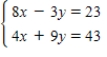 Solve the system by solving the corresponding matrix equation with an inverse, if possible. ​ ​   ​ A)  (4, 3)  B)  (5, 4)  C)  (3, 3)  D)  (4, 4)  E)  (5, 5) 