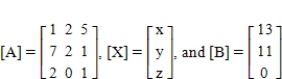 Write [A][X] = [B] for the matrices ​   ​ Please enter your answer as three equations, separated with commas.