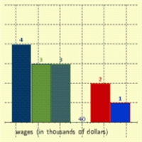 The wages of employees of a small accounting firm are as follows. Draw a bar graph that represents the distribution. $60000, $14000, $25000, $25000, $16000, $30000, $18000, $20000, $25000, $30000, $18000, $35000, $50000 ​ ​ A)    B)    C)    D)    E)   
