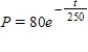 A satellite has an initial radioisotope power supply of 80 watts (W). The power output in watts is given by the formula below, where t is the time in days. Solve for t to find the time when the power supply is 25W. ​   ​ Please round your answer to the nearest whole. ​ t = __________ days
