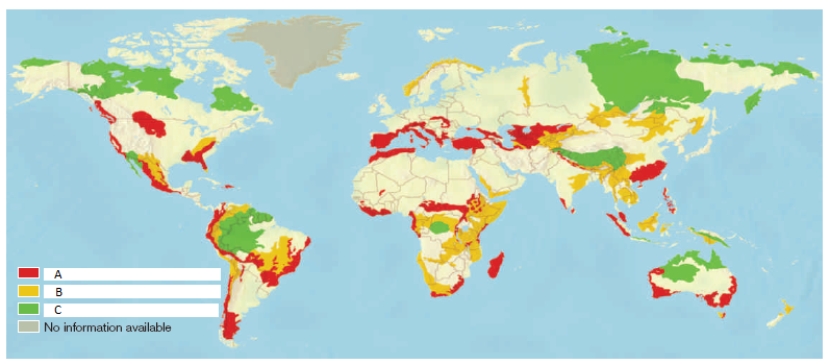   -Which color on this map indicates ecoregions that are the top priorities for conservation efforts?