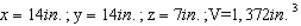An open rectangular box having a surface area of     is to be constructed from a tin sheet.Find the diamensions of the box if the volume of the box is to be as large as possible.What is the maximum volume? Hint : Let the diamentions of the box be   (see the figure as follows) .Then the surface area is   and its volume is   .   A)    B)    C)    D)    E)   