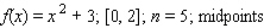 Find an approximation of the area of the region R under the graph of the function f on the interval [a, b].Use n subintervals and choose the representative points as indicated.Round to two decimal places.   __________ sq units