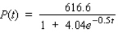 The U.S.population is approximated by the function   where P(t)  is measured in millions of people and t is measured in 30-year intervals, with t = 0 corresponding to 1930.What is the expected population of the United States in 2050 ( t = 4 ) ? A) 616.6 millions B) 398.6 millions C) 401.6 millions D) 404.0 millions