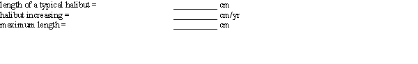 The length (in centimeters) of a typical Pacific halibut t years old is approximately .What is the length of a typical 6-year-old Pacific halibut? How fast is the length of a typical 6-year-old Pacific halibut increasing? What is the maximum length a typical Pacific halibut can attain? Round your answers to the nearest tenth.