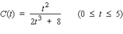 The concentration (in milligrams/cubic centimeter)  of a certain drug in a patient's body t hr after injection is given by   . When is the concentration of the drug increasing, and when is it decreasing? A) Increasing on   , decreasing on   B) Increasing on   , decreasing on   C) Increasing on   , decreasing on   D) Increasing on   , decreasing on   E) Increasing on   , decreasing on  