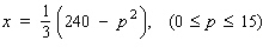 The demand equation for the Roland portable hair dryer is given by   , where x (measured in units of a hundred)  is the quantity demanded per week and p is the unit price in dollars.When is the demand unitary? (Hint: Solve   for p) . A)    B)    C)    D)    E)   