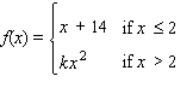 Let   Find the value of k that will make f continuous on   . A)    B)    C)    D)    E)   