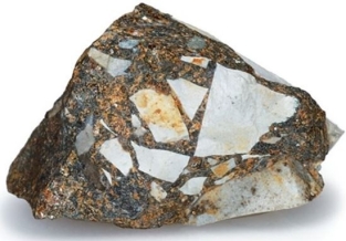   How would you describe the shape of the sediments in the rock in the above image? A) Gravel-sized B) Angular C) Rounded D) Well-sorted