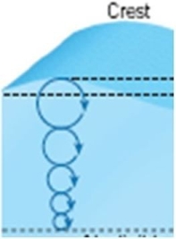   What kind of wave motion is visible in this image? A) Circular orbital motion B) Breaking wave C) Rip current D) Longshore current