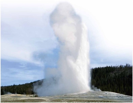   What kind of geothermal feature is visible in this image? A) Hot spring B) Artesian well C) Geyser D) Subsidence
