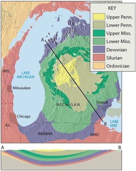   What kind of geologic structure is present? A) Syncline B) Basin C) Anticline D) Dome