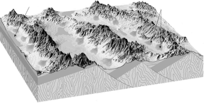 Label the alluvial fans and playa lakes on the diagram below.  