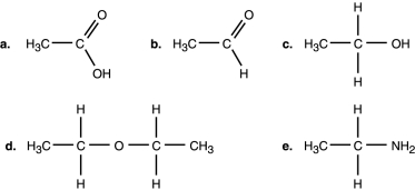 Figure 2.1    -In Figure 2.1, which is an ester? A)  a B)  b C)  c D)  d E)  e