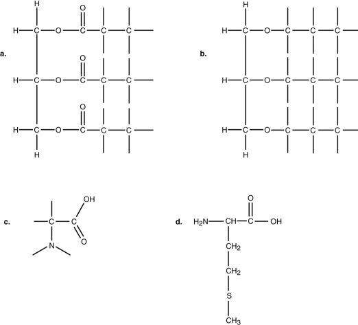 Figure 2.2    -Use Figure 2.2 to answer the following question. Archaea differ from bacteria in the composition of the cell membrane lipids. Archaea have ether- bonded lipids shown in (1) __ Figure 2.2 and bacteria have ester- bonded lipids shown in (2) __ in Figure 2.2. A)  1- b; 2- a B)  1- a; 2- c C)  1- c; 2- d D)  1- b; 2- c E)  None of the above