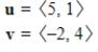 Find the dot product of u and v. ​   ​ A) -10 B) -8 C) -4 D) -6 E) -2