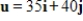 Use the dot product to find the magnitude of u. ​   ​ A) 40 B)    C)    D)    E) 35