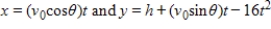 A projectile is launched at a height of h feet above the ground at an angle of   with the horizontal.The initial velocity is   feet per second, and the path of the projectile is modeled by the parametric equations   . Select the correct graph of the path of a projectile launched from ground level at the value of   and   . ​   feet per second ​ A) ​   ​ B) ​   C) ​   D) ​   E) ​  