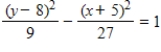 Find the center and foci of the hyperbola.   A) center: (-5, 8) , foci: (-11, 8) , (1, 8)  B) center: (-5, 8) , foci: (-5, 2) , (-5, 14)  C) center: (-8, 5) , foci: (-8, -1) , (-8, 11)  D) center: (8, -5) , foci: (2, -5) , (14, -5)  E) center: (5, -8) , foci: (5, -14) , (5, -2) 