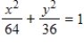 Find the center and vertices of the ellipse. ​   ​ A) center: (8, 6)  vertices: (-8, -6) , (8, 6)  B) center: (0, 0)  vertices: (0, -8) , (0, 8)  C) center: (0, 0)  vertices: (-8, 0) , (8, 0)  D) center: (8, 0)  vertices: (0, -6) , (0, 6)  E) center: (0, 0)  vertices: (-6, 0) , (6, 0) 