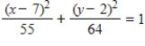 Find the center and foci of the ellipse. ​   ​ A) center: (-7, -2) ; foci: (-7, -5) , (-7, 1)  B) center: (7, 2) ; foci: (-10, -2) , (-4, -2)  C) center: (-7, -2) ; foci: (-10, 2) , (-4, 2)  D) center: (7, 2) ; foci: (7, -1) , (7, 5)  E) center: (7, 2) ; foci: (4, 2) , (10, 2) 
