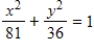 Find the center and vertices of the ellipse. ​   ​ A) center: (9, 6)  vertices: (-9, -6) , (9, 6)  B) center: (0, 0)  vertices: (0, -9) , (0, 9)  C) center: (9, 0)  vertices: (0, -6) , (0, 6)  D) center: (0, 0)  vertices: (-6, 0) , (6, 0)  E) center: (0, 0)  vertices: (-9, 0) , (9, 0) 
