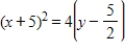 Find the vertex, focus, and directrix of the parabola. ​   ​ A) Vertex:   ; Focus:   ; Directrix:   B) Vertex:   ; Focus:   ; Directrix:   C) Vertex:   ; Focus:   ; Directrix:   D) Vertex:   ; Focus:   ; Directrix:   E) Vertex:   ; Focus:   ; Directrix:  