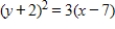 Find the equation of the parabola so that its graph matches the description. ​   ; lower half of parabola ��​ A)    B)    C)    D)    E)   