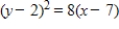 Give the standard form of the equation of the parabola with the given characteristics. vertex: (-7, -2)  focus: (-5, -2)  A)    B)    C)    D)    E)   
