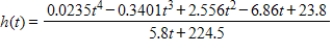 The number of people playing tennis T (in millions)  in the United States from 2000 through 2007 can be approximated by the function ​   ​ And the U.S.population P (in millions)  from 2000 through 2007 can be approximated by the function   , where t represents the year, with t = 0 corresponding to 2000. Evaluate the function   for t = 0 and 3. A) h(0)  = 0.1060, h(3)  = 0.0783 B) h(0)  = 0.3060, h(3)  = 0.2783 C) h(0)  = -0.2060, h(3)  = -0.1783 D) h(0)  = 0.1783, h(3)  = 0.2060 E) h(0)  = -0.1060, h(3)  = -0.0783