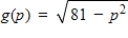 Find the domain of the function.   A) -9 ≤ p ≤ 9 B) p ≤ -9 or p ≥ 9 C) p ≥ 0 D) p ≤ 9 E) all real numbers