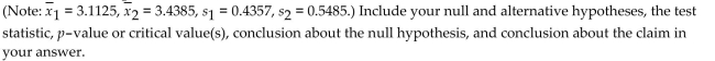 Test the indicated claim about the means of two populations. Assume that the two samples are independent simple random samples selected from normally distributed populations. Do not assume that the population standard deviations are equal. Use a 0.10 significance level to test the claim that the mean GPA of students at college A is different from the mean GPA of students at college B.