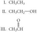 Arrange the following in order from most oxidized to least oxidized.   A)  II > I > III B)  III > II > I C)  III > I > II D)  I > II > III E)  II > III > I