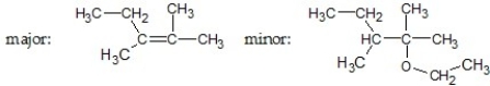 What are the major and minor products of the following reaction:   A)    B)    C)    D)    E)   