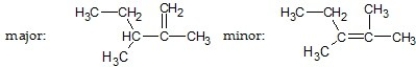 What are the major and minor products of the following reaction:   A)    B)    C)    D)    E)   