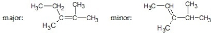 What are the major and minor products of the following reaction:   A)    B)    C)    D)    E)   