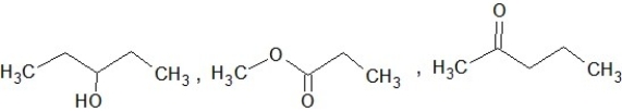 Which of the following sets of compounds contain one ether, one alcohol, and one ketone (not necessarily in this order) ? A)    B)    C)    D)    E)   