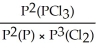 Express the equilibrium constant for the following reaction: 2P(g)  + 3Cl<sub>2</sub>(g)  ⇌ 2PCl<sub>3</sub>(g)  A)  K<sub>P</sub> =   B)  K<sub>P</sub> =   C)  K<sub>P</sub> =   D)  K<sub>P</sub> =   E)  K<sub>P</sub> =  
