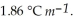 Calculate the freezing point of a solution containing 5.0 grams of KCl and 550.0 grams of water. The molal freezing point depression constant (   )  for water is   A)  -0.45 °C B)  +0.45 °C C)  -0.23 °C D)  +0.23 °C E)  1.23 °C