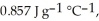 Calculate the total quantity of heat required to convert 25.0 g of liquid CCl<sub>4</sub>(l)  at 35.0 °C to gaseous CCl<sub>4</sub> at 76.8 °C (the normal boiling point for CCl<sub>4</sub>) . The specific heat of CCl<sub>4</sub>(l)  is   its heat of fusion is   and its heat of vaporization is   A)  0.896 kJ B)  1.43 kJ C)  5.74 kJ D)  6.28 kJ