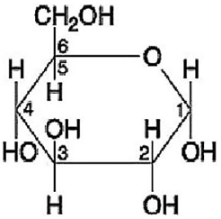   Figure 3.7 -If two of the molecules shown in Figure 3.7 are linked together,carbon-1 of one molecule to carbon-4 of the other,the bond that is formed would be found in which of the following polymers? A) cellulose B) glycogen C) chitin D) polypeptide E) nucleic acid