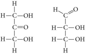 Choose the term that correctly describes the relationship between these two sugar molecules:   A) structural isomers B) cis-trans isomers C) enantiomers D) isotopes