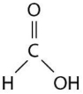   Figure 2.5 Figure 2.5 shows a representation of formic acid.A formic acid molecule A) will dissociate in water,thus increasing the pH. B) will dissociate in water,thus decreasing the pH. C) contains primarily nonpolar covalent bonds. D) has a tetrahedral shape.
