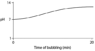 Carbon dioxide (CO<sub>2</sub>) is readily soluble in water,according to the equation CO<sub>2</sub> + H<sub>2</sub>O ↔ H<sub>2</sub>CO<sub>3</sub>.Carbonic acid (H<sub>2</sub>CO<sub>3</sub>) is a weak acid.If CO<sub>2</sub> is bubbled into a beaker containing pure,freshly distilled water,which of the following graphs correctly describes the results? A)    B)    C)    D)    E)   