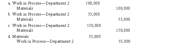 The journal entry to record the flow of costs into Department 2 during the period for direct materials is  