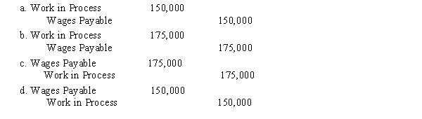 During the period, labor costs incurred on account amounted to $175,000, including $150,000 for production orders and $25,000 for general factory use (indirect labor). In addition, factory overhead charged to production was $32,000. The journal entry to record the direct labor costs is  