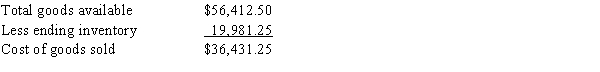 Total sales (not dependent on inventory method):   Total merchandise available for sale:   ​ 1. & 2. FIFO perpetual, FIFO periodic: There is no difference between these methods since FIFO is always first-in, first-out.Ending inventory: Total units - Units sold = Ending inventory units 2,300 - 1,525 = 775 units   Cost of goods sold:   Gross profit:    3. LIFO perpetual:     Cost of goods sold $37,312.50  