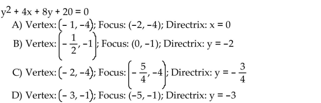 Find the vertex, the focus, and the directrix of the parabola.