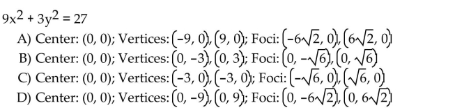 Find the center, vertices, and foci of the ellipse with the given equation.
