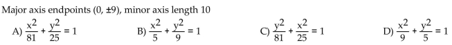 Find an equation in standard form for the ellipse that satisfies the given conditions.